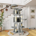 Large 70.87in Cat Tree with 2 Condos, 3 Perches & Hanging Hammock, Cat Tower with Short Plush & No Sharp Edges, Natural Sisal Scratching Areas, Safe & Stable for Multi-Cat Families (Gray, 70.87in)