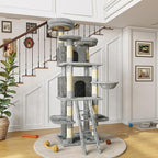 Large 70.87in Cat Tree with 2 Condos, 3 Perches & Hanging Hammock, Cat Tower with Short Plush & No Sharp Edges, Natural Sisal Scratching Areas, Safe & Stable for Multi-Cat Families (Gray, 70.87in)