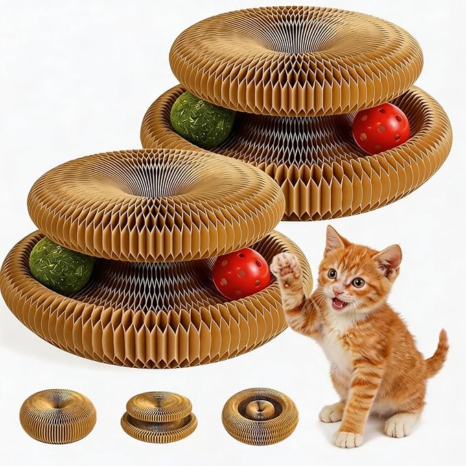 2-Pack Kitty Curls Cat Scratcher, Magic Organ Cat Toy with Catnip Ball for Indoor Cats – Foldable and Durable Honeycomb Design, Interactive Twisty Paws Cat Toy for Endless Play, Chase & Scratch