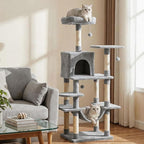 PETSITE Multi-Level Cat Tree, 58 Inches Tall with Sisal Scratching Posts, Condo, Hammock, Dangling Balls, Jumping Platforms, and Cozy Top Perch, Ideal for Indoor Cats to Play and Rest (Grey)