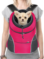 YUDODO 9-14lbs Dog Front Carrier Backpack, Adjustable Breathable Pet Carrier for Small Dogs, Ventilated Puppy Back Pack with Safety Belt, Lightweight Doggy Backpack for Hiking Outdoor (Rose, L)