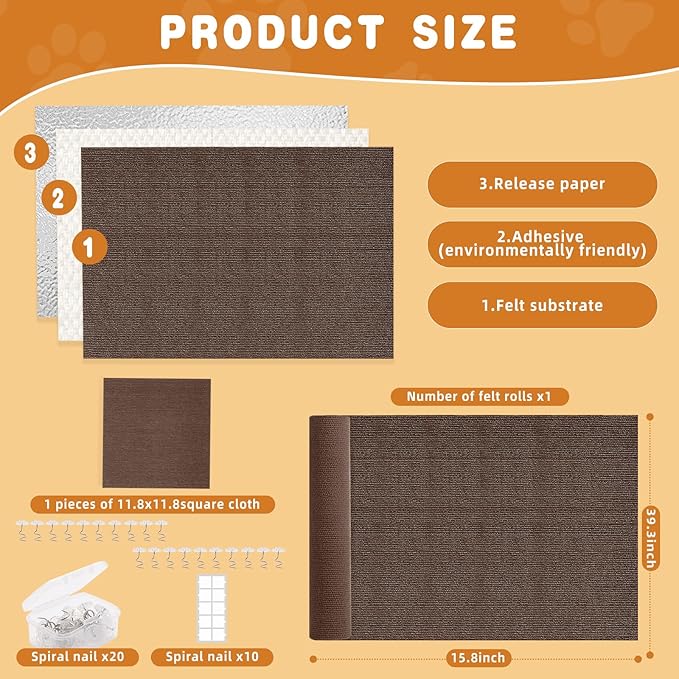 2pack Cat Scratch Couch Furniture and Wall Protector | Adhesive Cat Scratch Pad for Covering Cat Tower, DIY Climbing Cat Scratcher Couch Protector from Cat Claws Scratching (Brown)