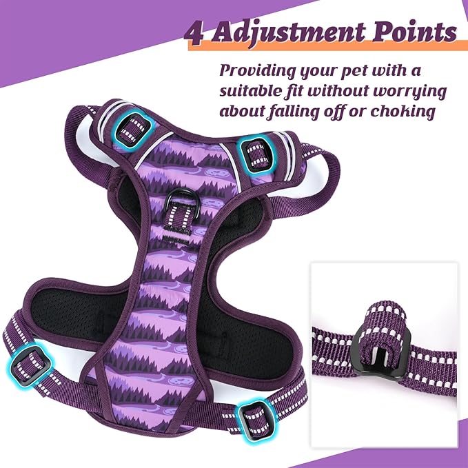 HEELE Dog Harness, No Pull Adjustable Padded Reflective Harness for Small Medium Large Dogs with Handle for Walking Training, Moon Night, L