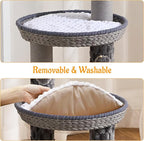 HITTITE Modern Cat Tree Tower with Scratching Post, 46 Inches Tall Cat Towers with Woven Cat Nests and Cave, Multi-Level Cat Tree With Removable Cushions and Massage Brush for Indoor Cats Large Adult.