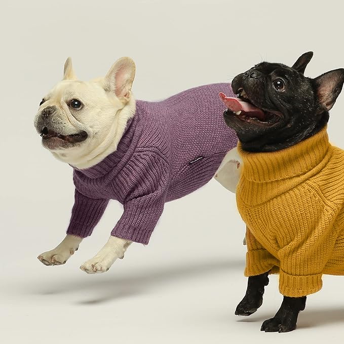 Fitwarm Thermal Knitted Dog Sweater Doggy Winter Coat Pet Clothes Doggie Turtleneck Jacket Puppy Outfits Cat Sweatsuit Lavender Purple X-Large