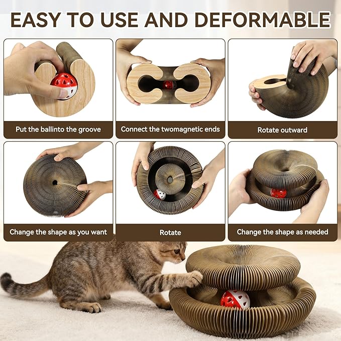 2PCS Cat Toys Magic Organ Cat Scratcher,Foldable Reversible Accordion Kitty Toy with Ball Bell for Indoor Cat Toy Exercise Anxiety Relief