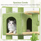 Globlazer Extra Large Platform Cactus Cat Tree, 65in Sturdy Cat Tree for Multiple Indoor Cats Large Adult, Big Cat Tower with 3 Padded Perches, 6 Scratching Posts, Spacious Condo, Hammock, S65, Green