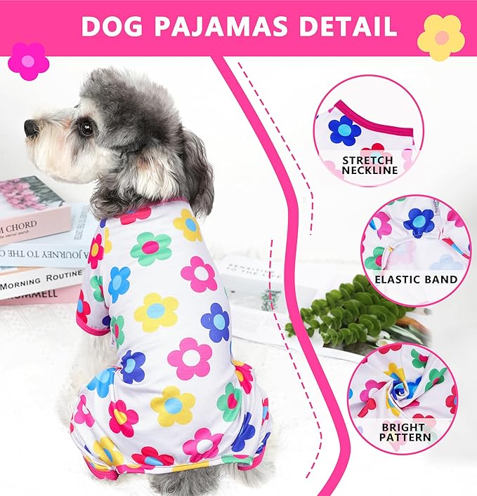 Dog Pajamas Spring Summer Dog Clothes for Small Medium Dogs Girl Boy Cute Soft Puppy Pjs Clothes Doggie Onesies Cat Pet Jammies Outfit (Rose,XS)