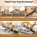 Dog Ramp for Bed, 5 Adjustable Height Wooden Ramp for Dogs from 16"–28", 17" Wide Pet Ramps for Dogs to Get on High Bed/Couch/Car with Soft Padding & Anti-Slip Grip, Up to 250LBS for Small/Large Dog