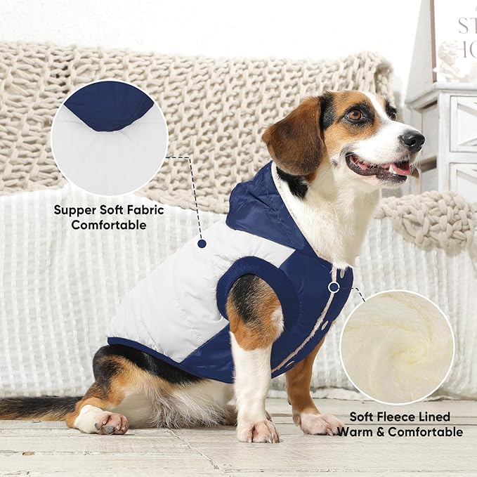 Fleece Lining Extra Warm Dog Hoodie in Winter,Small Dog Jacket Puppy Coats with Hooded,Beige and Blue S