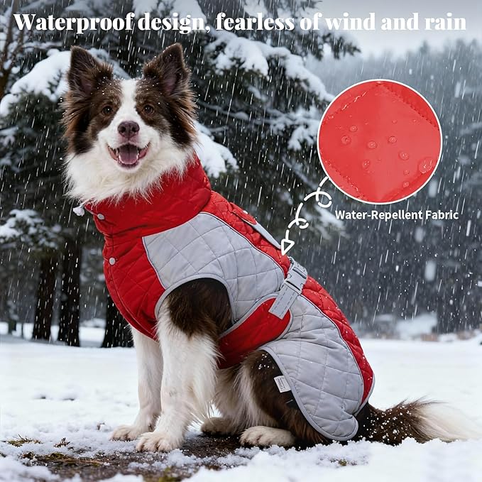 Dog Coat Dogs Jacket Waterproof Reflective Adjustable Dog-Winter Coats for Small/Medium/Large Dogs Dachshund Coat-(Red, XX-Large)