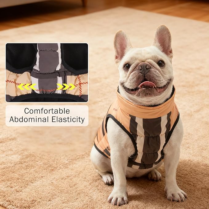 SCENEREAL Winter Dog Vest Coat with Harness Built in, Warm Puppy Jacket for Small Medium Dogs, Cold Weather Coat with Zipper, Fleece Puffer Vest Windproof Snow Clothes, Beige Plaid L