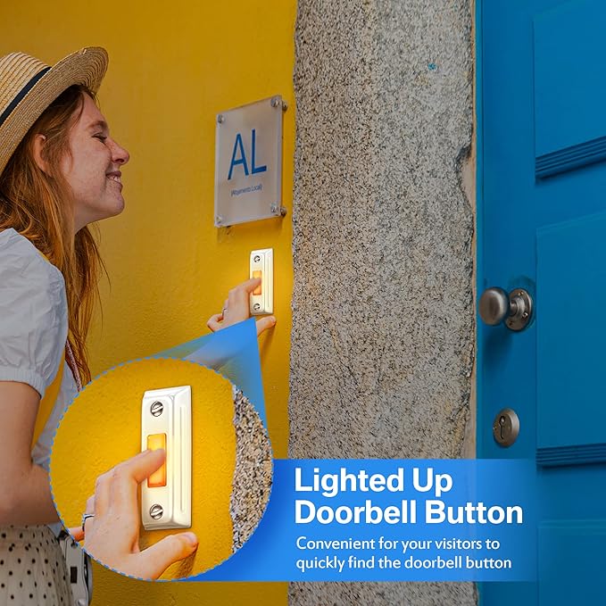 Dreyoo Metal Doorbell Push Button, Heavy Duty Metal Door Bell Wired Button LED Lighted Wall Mounted Doorbell Push Buttons for Home, Universal Garage Door Opener Switch Property in Copyright(White)