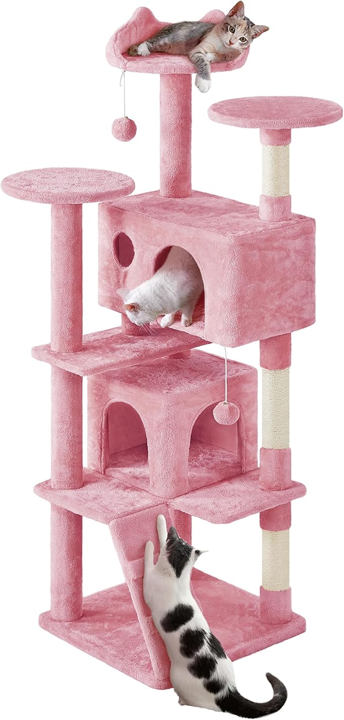 Topeakmart 70in Cat Tree, Multi-Level Cat Tower with Scratching Post Dangling Ball and Condos Cat Furniture for Indoor Cats, Pink