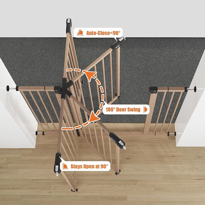 keny Extra Wide Baby Gate - 29" to 47.3" Auto Close Safety Gate, Pressure Mounted, No Drilling, Brown