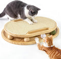 Cat Scratcher with Ball Track Toy, Large Sisal Scratch Pad for Indoor Adult Cats, Wooden Interactive Cat Puzzle Toys for Kitten Mental Stimulation Self Play Home Enrichment