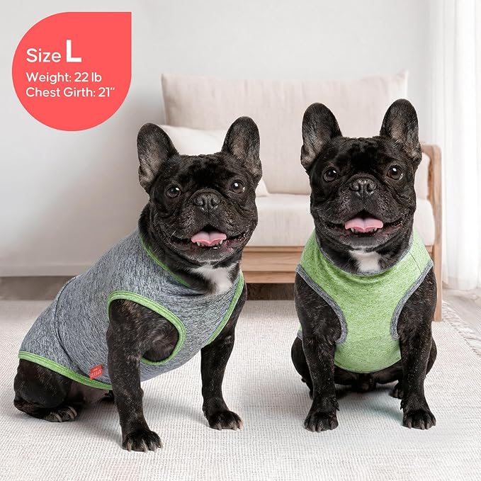 KYEESE 2Pack Dog Shirt, Lightweight Sun Protection Sleeveless Dog T Shirts for Small Dogs, Breathable Puppy Reflective Tank Top Summer Dogs Clothes for Outdoor Walking, Green+Grey, S