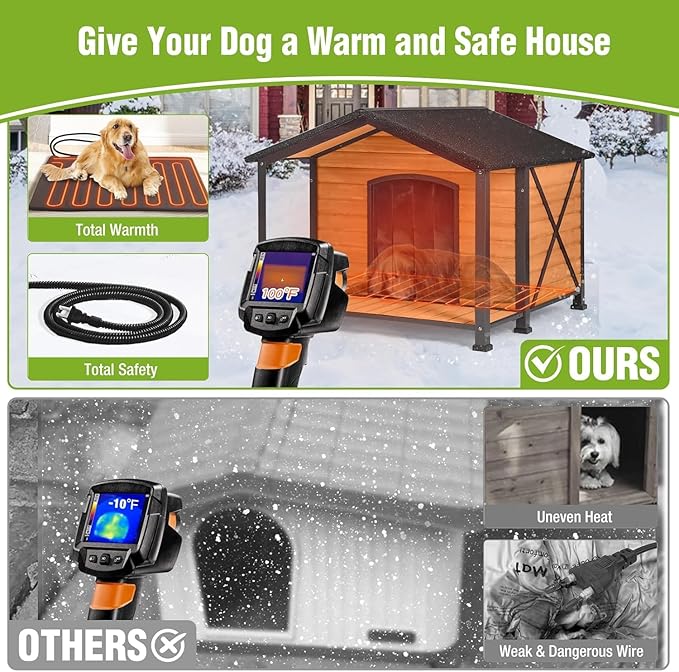 GUTINNEEN Dog House for Outdoor Use, Large Heated Dog Shelter with Durable Metal Frame for Weatherproof Dog Kennel for Winter with Insulated Liner and Heating Pad for Large Dogs(Brown