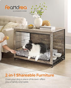 Feandrea 38.6" Dog Crate Furniture, Indoor Dog Cage Side End Table, XL Pet Wood Kennel for Large and Medium Dogs up to 70 lb with Multi-Purpose Removable Tray, Double-Door Pet House, Greige
