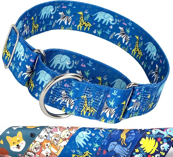 Wide 1.5 Inch Martingale Dog Collar - No Pull & Escape Proof Training Collar for Large Dogs, Adjustable Thick Slip Collar（Elephant L）