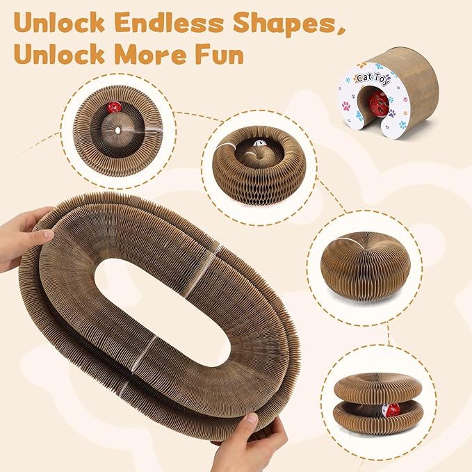 Magic Organ Cat Scratcher Cardboard, Interactive Scratch Cat Toy with Bell Ball, Foldable Scratching Board, Corrugated Cardboard Scratch Pad for Indoor Cats, Round(1PCS)