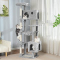 72” Cat Tree for Large Cats Big Cat Tower with Enlarged Hammock 21.6x17.7” Spacious Cats Condo House and Roomy Top Bed and Multiple Scratch Posts for Indoor Adult Cats (Grey, XLarge-72)