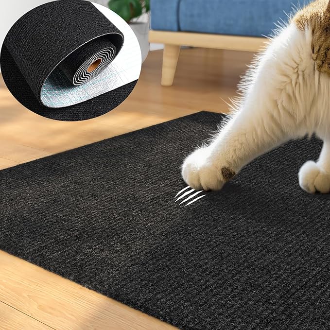 ReWallpaper Cat Scratching Mat Peel and Stick Cuttable Scratch Resistant Textured Black Cat Carpet Furniture Wall Protector for Couch Corner Tower Cover Easy Trim Self Adhesive Pet Safe 15.8in x 6.5ft