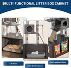 66.9" Cat Tree with Litter Box Enclosure, Modern Wood Tower with Hammock and Washable Cushions, Multi-Level Large Kitten Furniture Cabinet, Grey