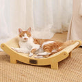 FUKUMARU Cat Scratcher Bed Sisal, 23.6 Inch Durable Scratching Bed for Indoor Cats, Large Cat Scratch Pad, Natural Sisal Hammock, Solid Wood Frame Lounger Chair for Sleep & Scratch (Wood)