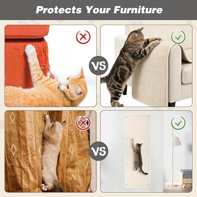FHTONGE 39.4x15.8 Thickened Cat Wall Climbing Carpet with 16 Fixed Nails, Extra Large Tall Cat Scratch Pad for Wall, Wall Mounted Climbing Cat Scratcher for Furniture Couch Sofa Protector(MilkyWhite)