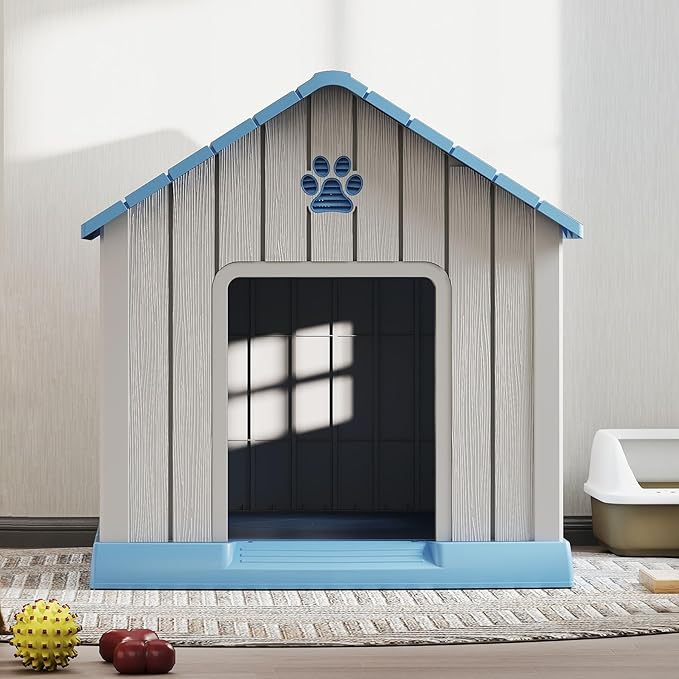 Bifanuo Dog House for Outdoor & Indoor Use with Window, Waterproof Ventilated Kennel with Elevated Floor, Easy to Clean Shelter for Small Medium Large Dogs (Blue, 37.2" L x 40" W x 40" H)
