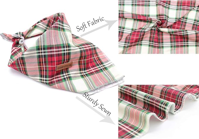 Elegant little tail Christmas Dog Bandana 1PCS Plaid Pet Bandana Washable Reversible Cotton Boy Bibs Scarf, Adjustable Square Dog Kerchief for Small to Large Dogs and Cats
