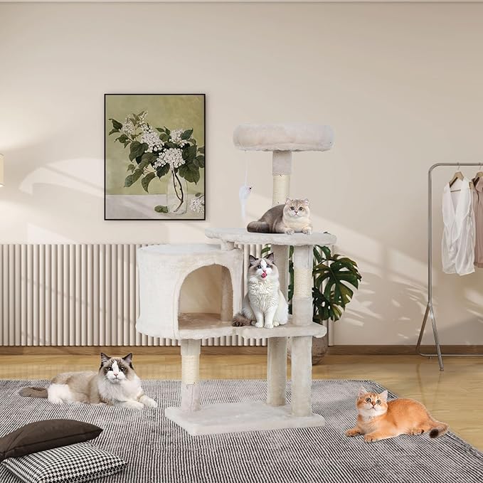 Heavy Duty Cat Tree,36 Inch Tall Cat Tower,Cozy Condos,Scratching Posts,Sisal Rope,Multi-Level Perches Platforms for Indoor Cats/Kittens,Sturdy Pet Climbing Furniture,Beige