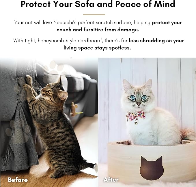 Necoichi Cat-Headed Scratcher Bed (Birch, Large) | Cardboard Cat Scratcher Bowls for Indoor Cats - Cat Scratching Board, Cat Scratch Pad Lounger with Reversible Usability and Extra Comfort for Lounge