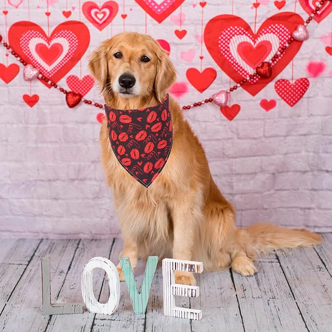 ADOGGYGO 4 Pack Valentine Dog Bandana Triangle Pet Scarf Red Pink Heart Pattern Valentine Bandanas for Large and Extra Large Dogs Pets (X-Large)