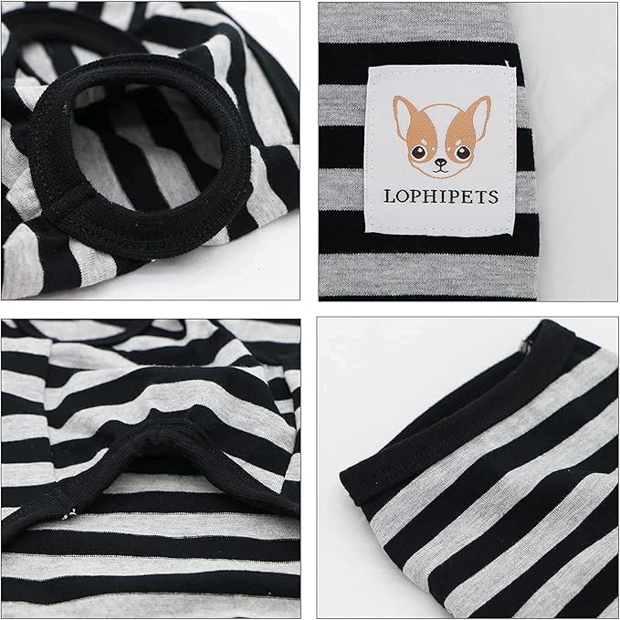 LOPHIPETS 100% Cotton Striped Dog Shirts for Small Dogs Chihuahua Puppy Clothes Tank Vest-Black and Gray Strips/XL