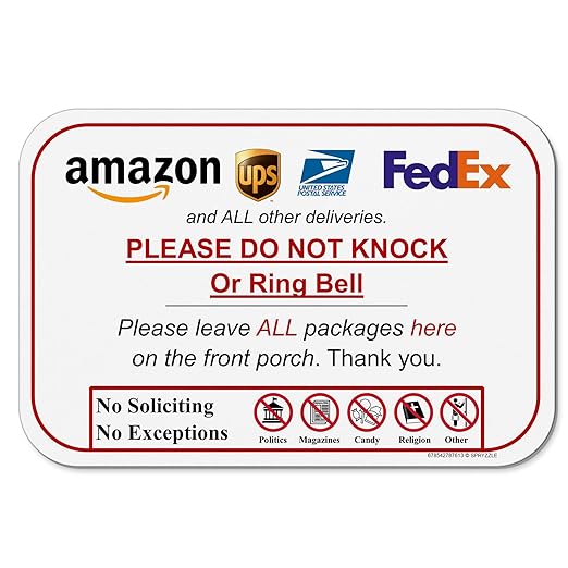 Leave Package Sign - Do Not Knock or Ring Bell (Do Not Knock or Ring Bell)