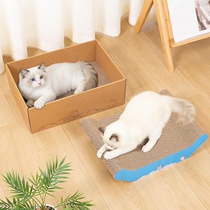 Cat Scratcher Bed Cardboard & 16.9 inches Large Cat Scratching Box with Corrugated Cat Scratch Pad for Indoor Cats，Furniture Protector