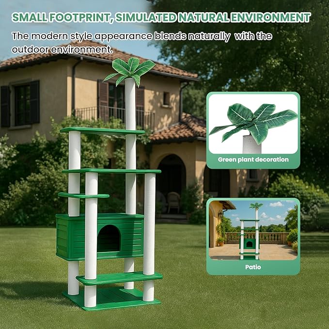 74 Inches Tall Outdoor Weatherproof Cat Tower, Multi-Level Cat Tree, Large Cat Condo with PVC Board and Cat Scratching Posts, for Outside and Indoor Cat Houses