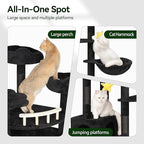 79inch Giant Cat Tree for Heavy Duty Big Cats, Multi-Level Luxury Cat Tower with Scratching Post, Cat Condo with Hammocks & Plush Perches for Indoor Cats Large Adult, Black