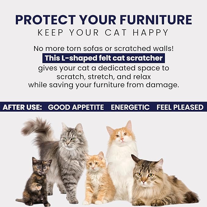 Felt Cat Scratchers for Large Cats | L Shape Horizontal & Verical Scratching Post | Felt + Wood | Light Blue