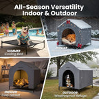 42” Outdoor Dog House for Large Breeds, Durable Large Dog Shelter with Weatherproof 600D PVC Canopy, Breathable 2x1 Textilene Fabric Elevated Dog Bed, XL Dog Kennel for Outside Use