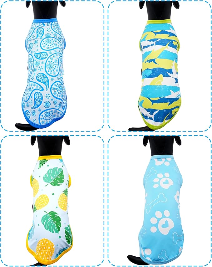 PET SHOW 4 Pack Summer Dog Shirts for Medium Large Dogs Boy UPF 50+ UV Sun Protection Cooling Clothes Tank Top Shark Puppy T-Shirts Pet Holiday Party Sleeveless Vest Blue(X-Large)