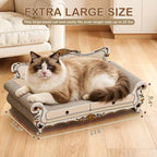 Cat Scratcher Bed,Sofa-Shaped Cat Scratcher Couch, Large Luxury Durable Cardboard Sofa Scratcher Pad Furniture Protector for Indoor Cats Scrach,Rest and Play,23.6 Inches,Beige