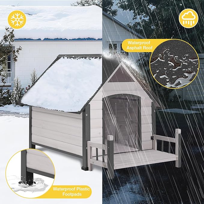 Dog House Outdoor Waterproof Dog Kennel for Small to Medium Size Dogs Doghouse Puppy Shelter with Elevated Floor for Winter (White-A, Medium)