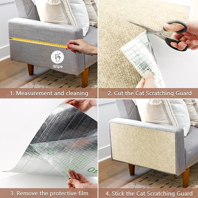 Cat Scratch Furniture Protector for Couch, Wall & Door Guard, Trimmable Self-Adhesive Scratch Pad, DIY Climbing Mat, Deterrent, Scratching Post Replacement (78.7''x15.8'', Khaki)