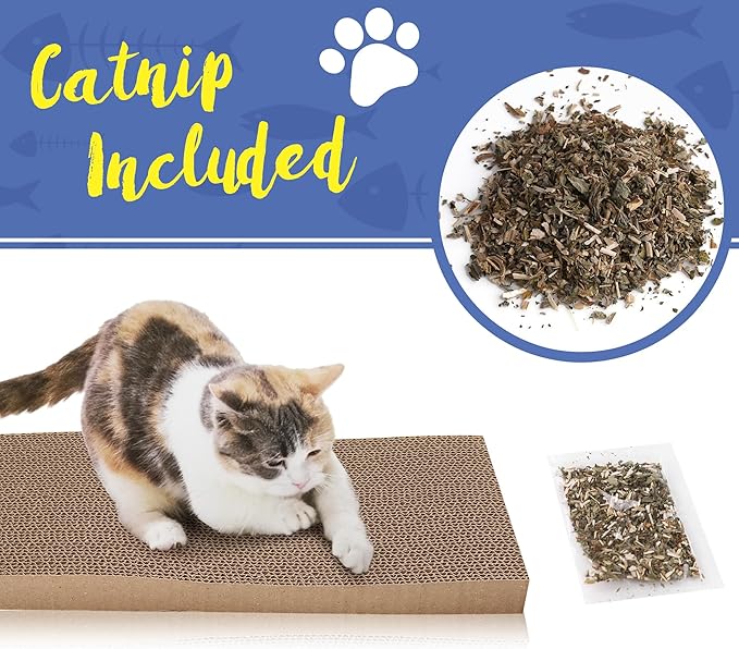 PrimePets 3-Pack Cat Scratcher Cardboard with Box, 17.3" Large Reversible Cat Scratching Pads for Indoor Cats, Heavy Duty Corrugated Cat Scratches Board, Furniture Protector for Large Cats & Kittens
