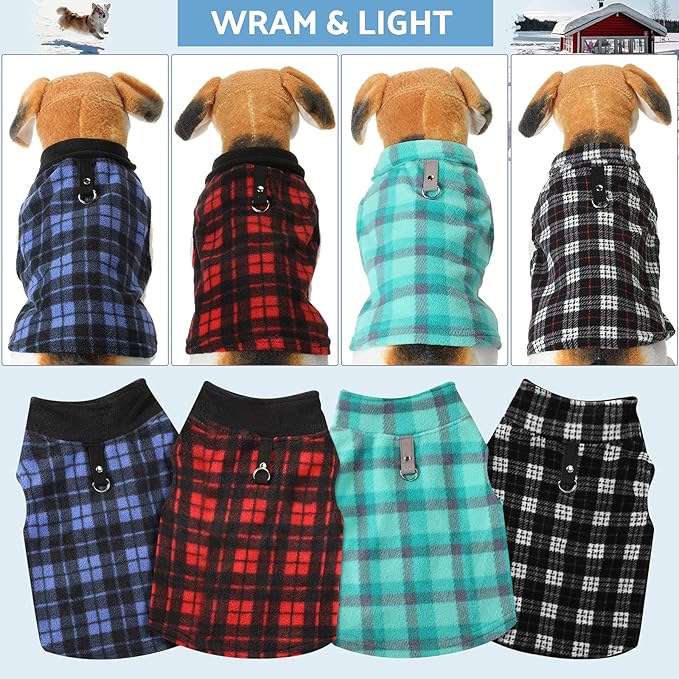 Weewooday 4 Pieces Winter Fabric Dog Sweaters with Leash Ring Soft Fleece Vest Pullover Pet Jacket Warm Dog Clothes Coats for Pet Puppy Cats Chihuahua(L(Neck:13.8-15” Chest:18.9-19.7”))