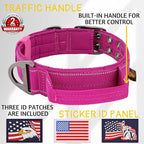 ADITYNA Heavy Duty Dog Collar for Medium Dogs - Reflective Magenta Collar with Handle for Training, and Walking - Wide, Thick, Tactical, Soft Neoprene Padded