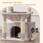 Heybly Cat Tree, Kitten Tower with Large Soft Cat Basket, Cat Condo with Spacious Cat Bed Cave with Hidden Space, Sisal-Covered Scratching Posts,Dangling Ball for Indoor Cats, Muchroom HCT008SMU
